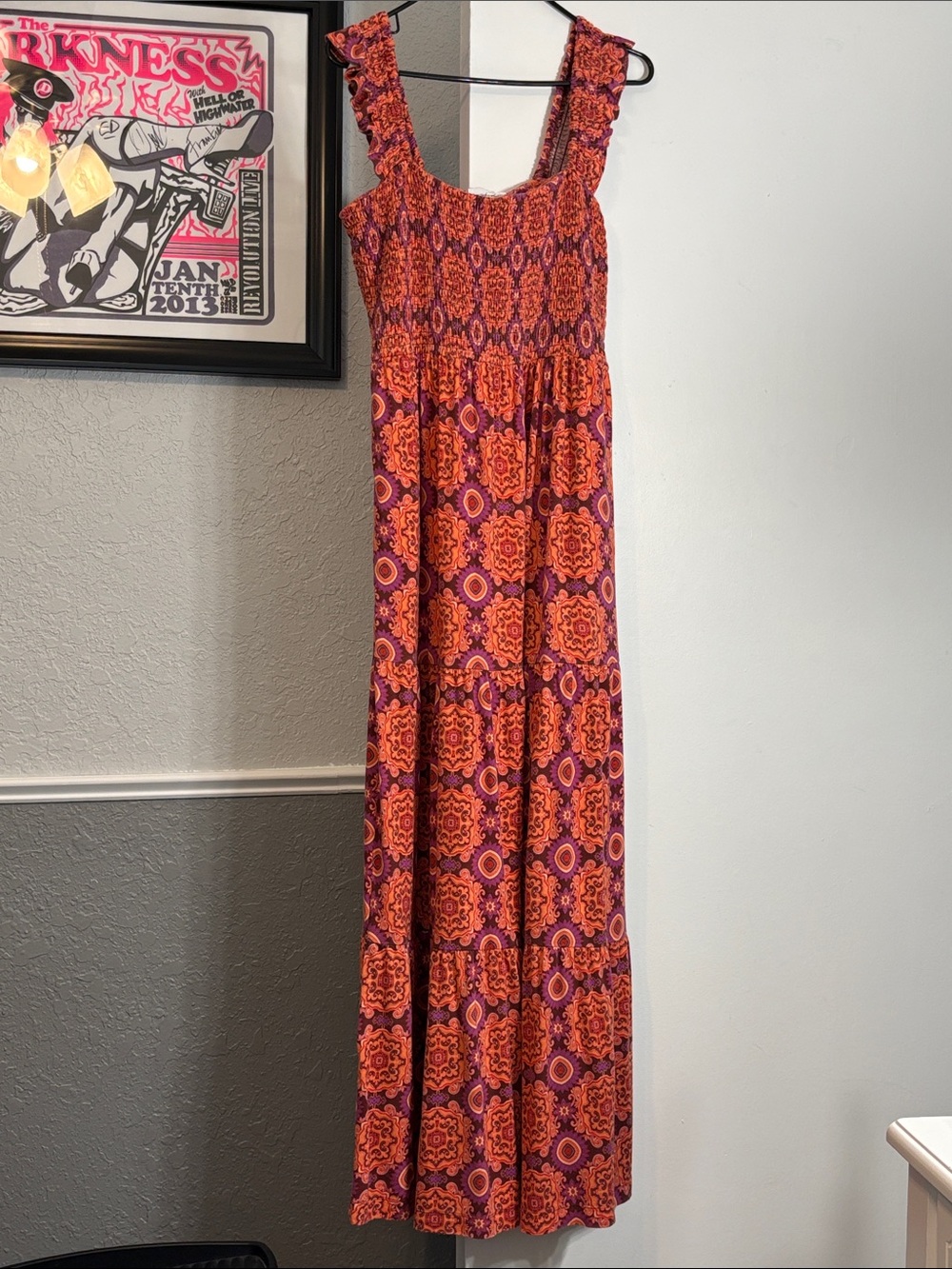 Soma Orange & Purple Printed Smocked Maxi Dress